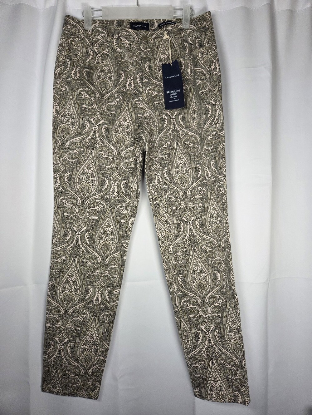 Charter Club NEW Bristol Skinny Ankle Pants Pink Tan Paisley Women's 8